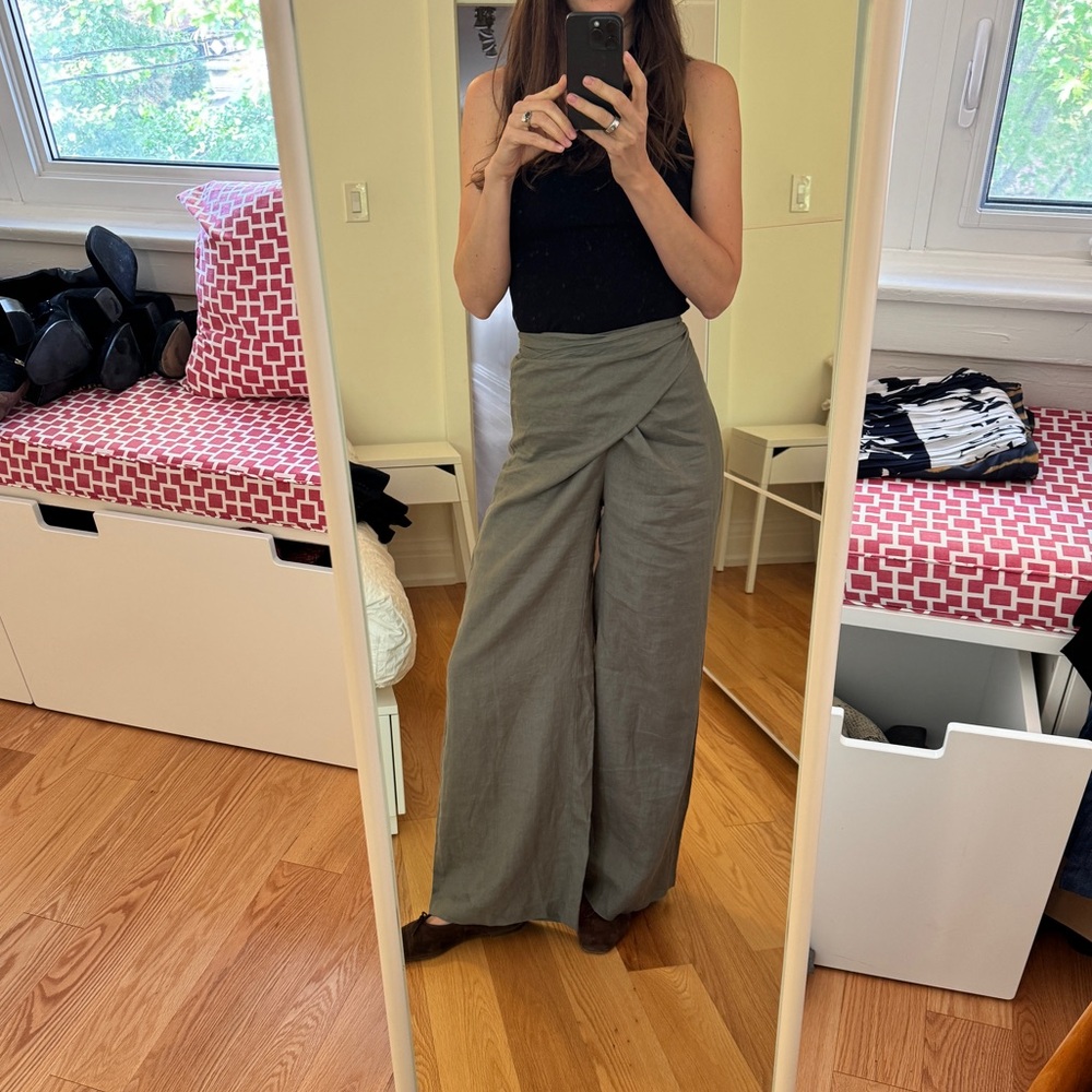 Zara Olive Green Wide Leg linen Pants